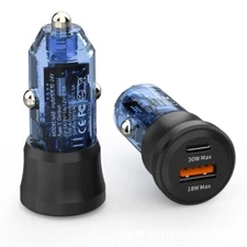 1pcs QC18W+PD30W Car Charger Cell Phone Fast Charge Adapter Random Color