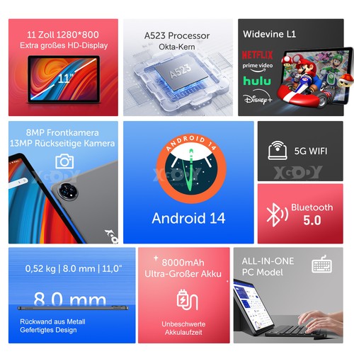 2025 Neueste Tablet 16GB RAM 256GB ROM 11 Zoll Android14 Tablet 5GWiFi Octa-Core - Bild 2 von 18
