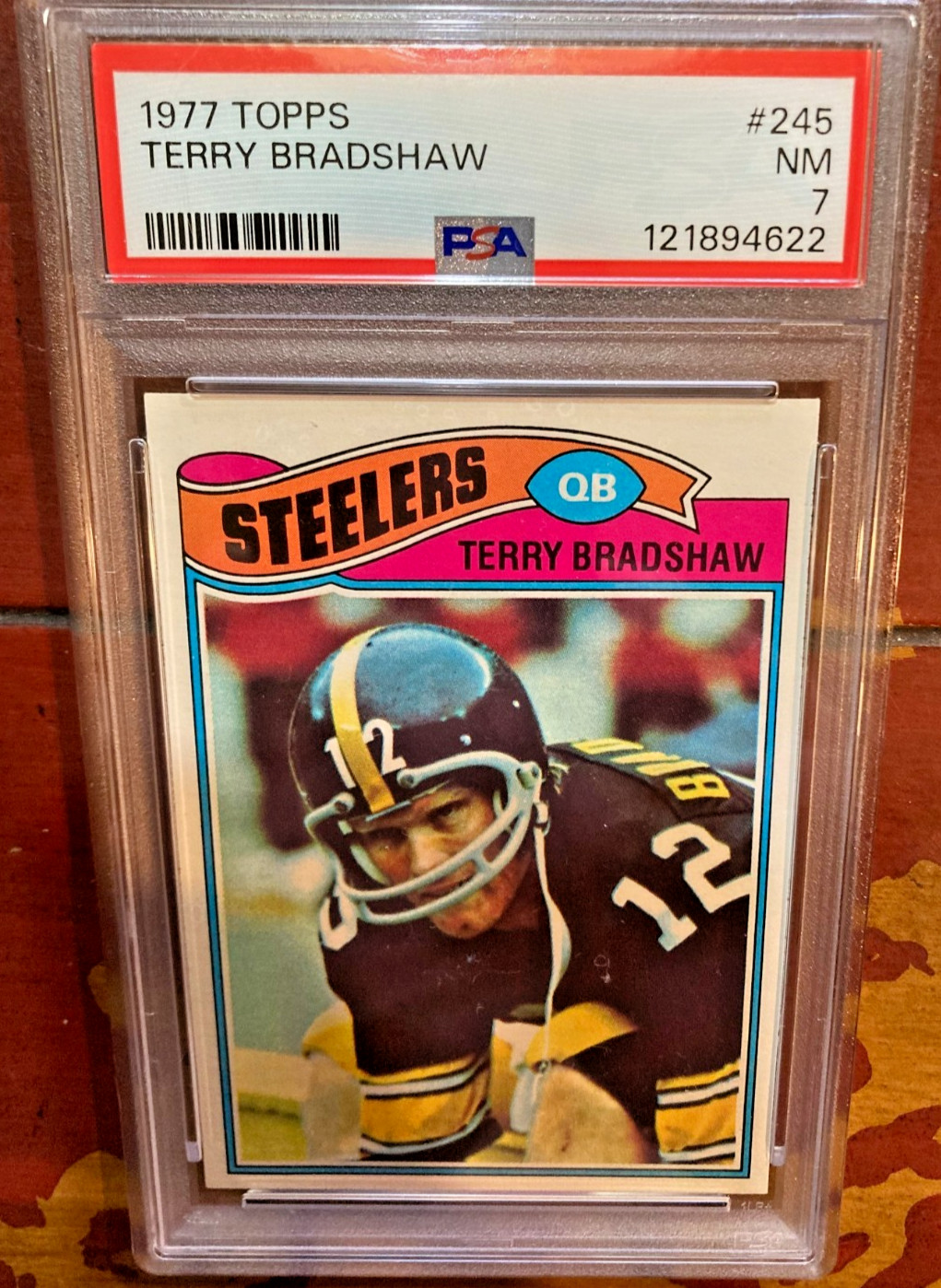 PSA 7 NM Conditon 1977 Topps NFL Terry Bradshaw #245 Steelers QB HOFer