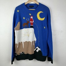 Blizzard Bay Funny Ugly Christmas Pullover Sweater Santa Men's Size Large Blue