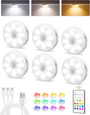 6-Pack under Cabinet Lighting, Rechargeable Motion Sensor Puck Lights with Remot