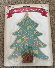 Vintage Christmas Tree Suncatcher Plastic Stained Glass Ornament Large Window