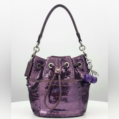 COACH POPPY SPECIAL EDITION SEQUINS AMETHYST CINCH DRAWSTRING