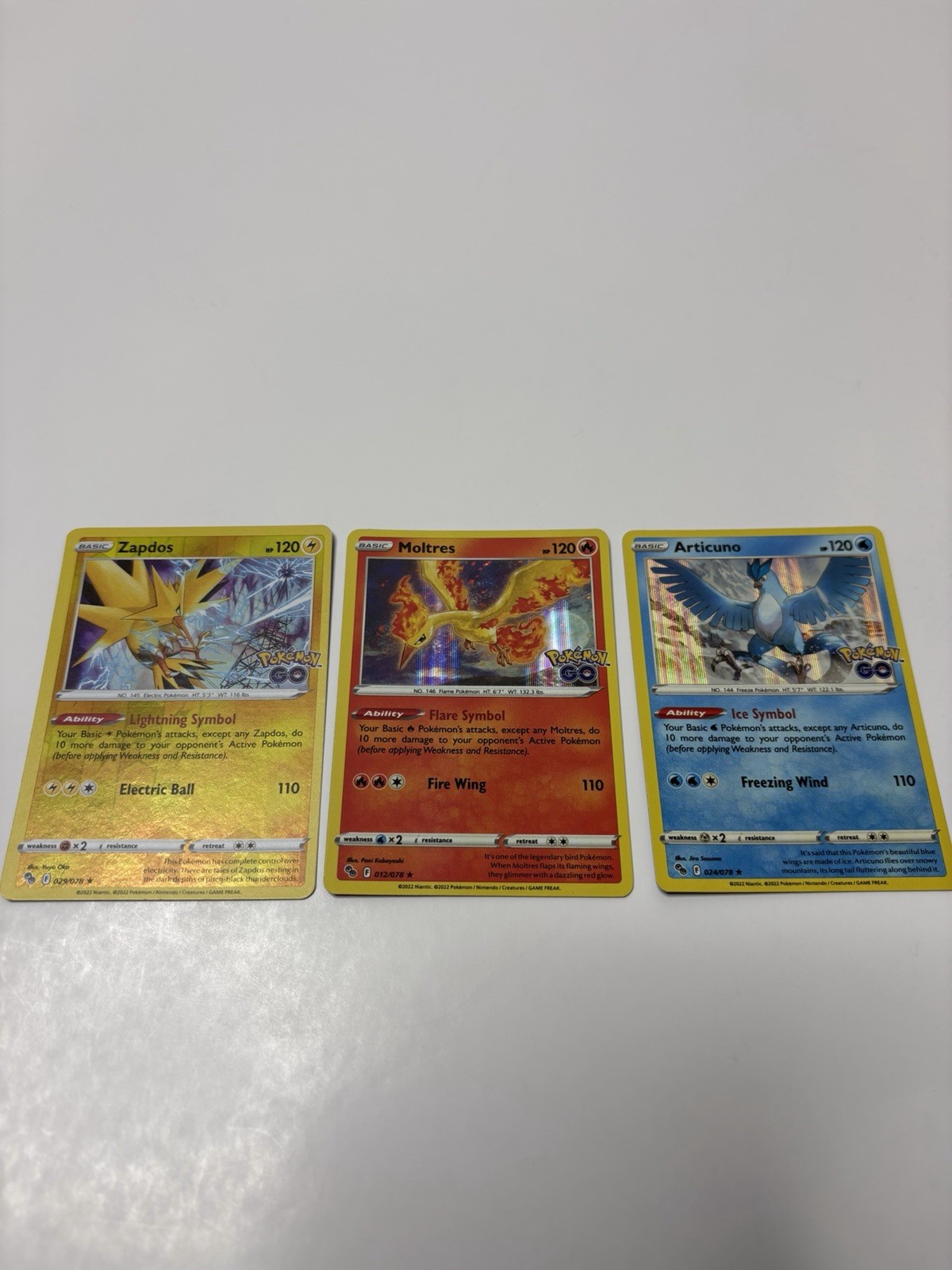 Moltres 012/078 Articuno 024/078 & Zapdos 029/078 Pokemon Go Holo Rare NM