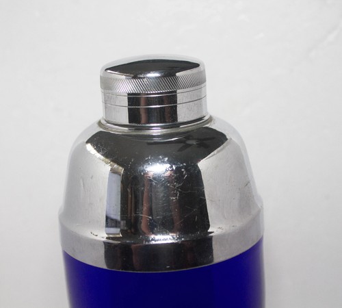 Heavy Glass Cocktail Shaker Paden City Cobalt Blue Honeycomb Scalloping 10 1/2" - Picture 4 of 8