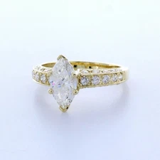 Engagement Ring 14K Gold Vintage 3.27 Carat Marquise Lab-Grown Diamond G VS2