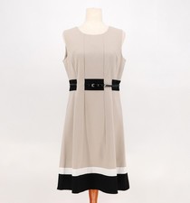 CALVIN KLEIN Sleeveless A-Line Color Block Belted Dress Tan & Black Size 8