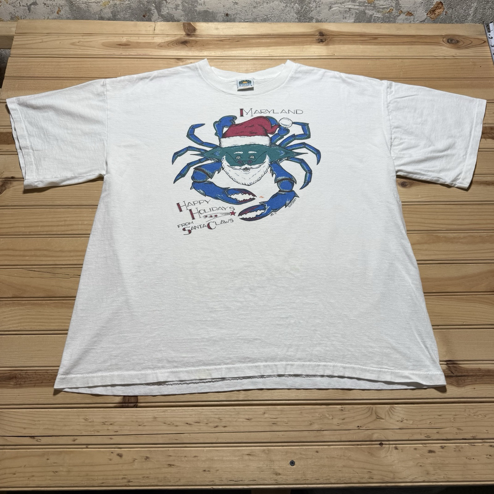 Vintage 80s 90s Maryland Blue Crab Happy Holidays From Santa Claws Shirt 2XL