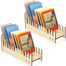 2 Pcs Greeting Card Display Stand 12 Slot Christmas Wooden Sticker Brown 