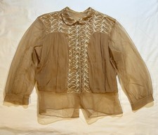 Vintage Sheer Lacey Nighty Cover Up Top with Buttons Size Medium