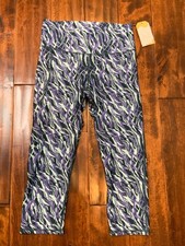 Under Armor Blue Purple Striped Cropped Athletic Yoga Leggings,  Size M