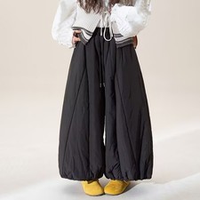Womens Baggy Cotton Quilted Wide Leg Pants Bloomers Warm Loose Casual Trousers