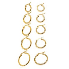 5 Pairs Gold Small Hoop Earrings for Women Surgical Steel 10mm, Gold/5