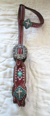 NEW SHOWMAN WESTERN STUDDED AND BEADED DARK OIL SLIDING ONE EAR HEADSTALL