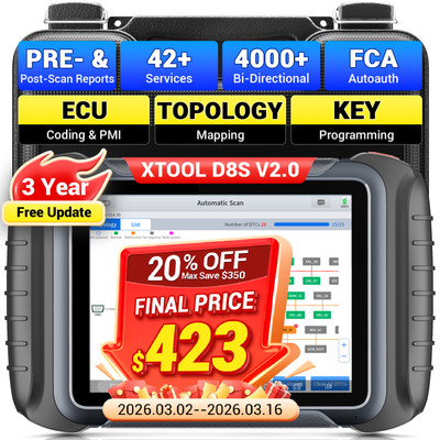 XTOOL D8S OBD2 Scanner ECU Coding Bidirectional Diagnostic Tool Topology Map FCA