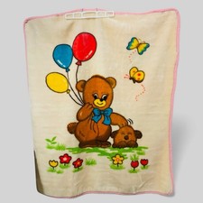 VTG Mink Baby Blanket Bear Puppy Balloons Butterflies Plush Kawaii 38  x44  