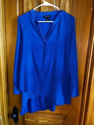 White House Black Market Cobalt Blue Flowy Asymmetric V-neck Top Size 2 