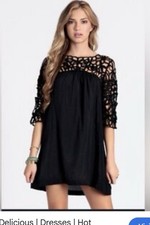 Anthropologie Hot & Delicious Mini Black Dress Women's Size L Cotton And Silk