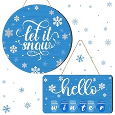  2 Pieces Winter Hanging Door Sign Let It Snow Decoration Winter Snowflake
