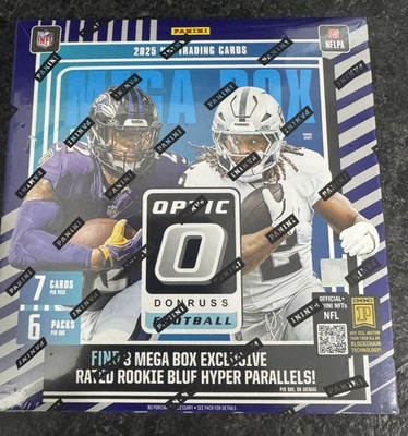 2025 Panini Donruss Optic Football Mega Box Factory Sealed Blue Hyper 1 Auto/Mem