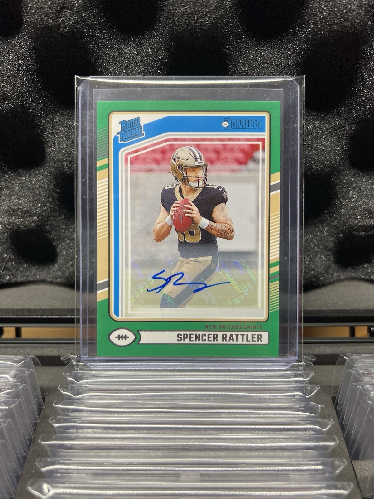 2024 Panini Donruss Rated Rookie Spencer Rattler #359 Green Autographs (RC)