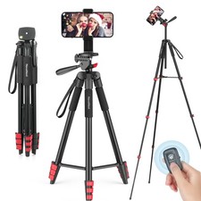 65" Adjustable Phone Tripod Stand with Wireless Remote Cell Holder for Vloggin
