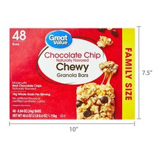 Great Value Chocolate Chip Chewy Granola Bars, Family Size, 0.84 oz, 48 Count