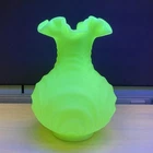 Vintage MCM Fenton Custard Satin Drapery Uranium Ruffled Rim Vase 8” GLOWS
