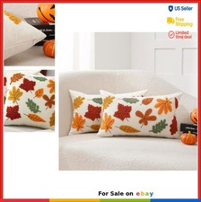 12x20 Fall Throw Pillow Covers Set of 2 Autumn Maple Leaf Farmhouse Embroidery