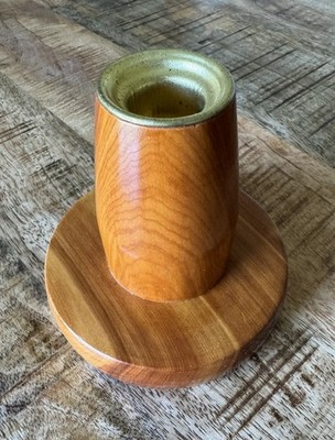 Vintage Natural Grain Oregon Myrtle Wood Candle Holder Taper Handmade