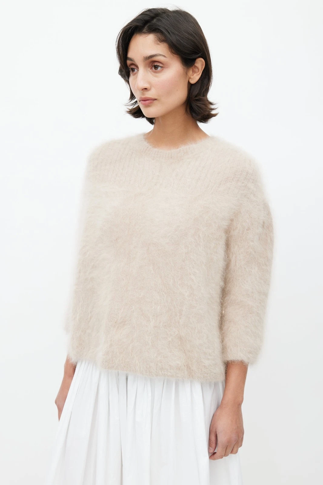 Maglione Miu Miu beige 70% angora zip prezzo consigliato $2100 IT 44 Prada UK8 10 12