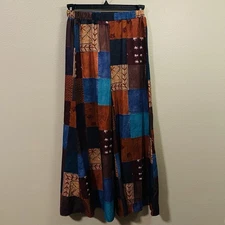 Romwe Patchwork Printed Ultra Wide Leg Pants Light Boho Cottagecore Sz XS