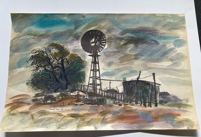 Vintage Watercolor Painting  Windy Day At Cliff New Mexico  by Bill Rakocy