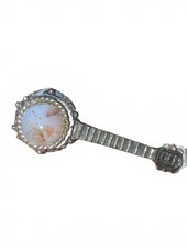 Vintage Silver Tone Miniature Banjo Figurine with Stone Accent