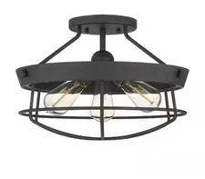 Hampton Bay Southbourne 15.5 in 3-Light Matte Black Semi Flush Mount Light