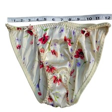 Vtg Sz-XL Floral Print Satin String Bikini Panties