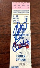 1992 NLCS Game 1 Full Ticket Signed By David Justice & Ron Gant