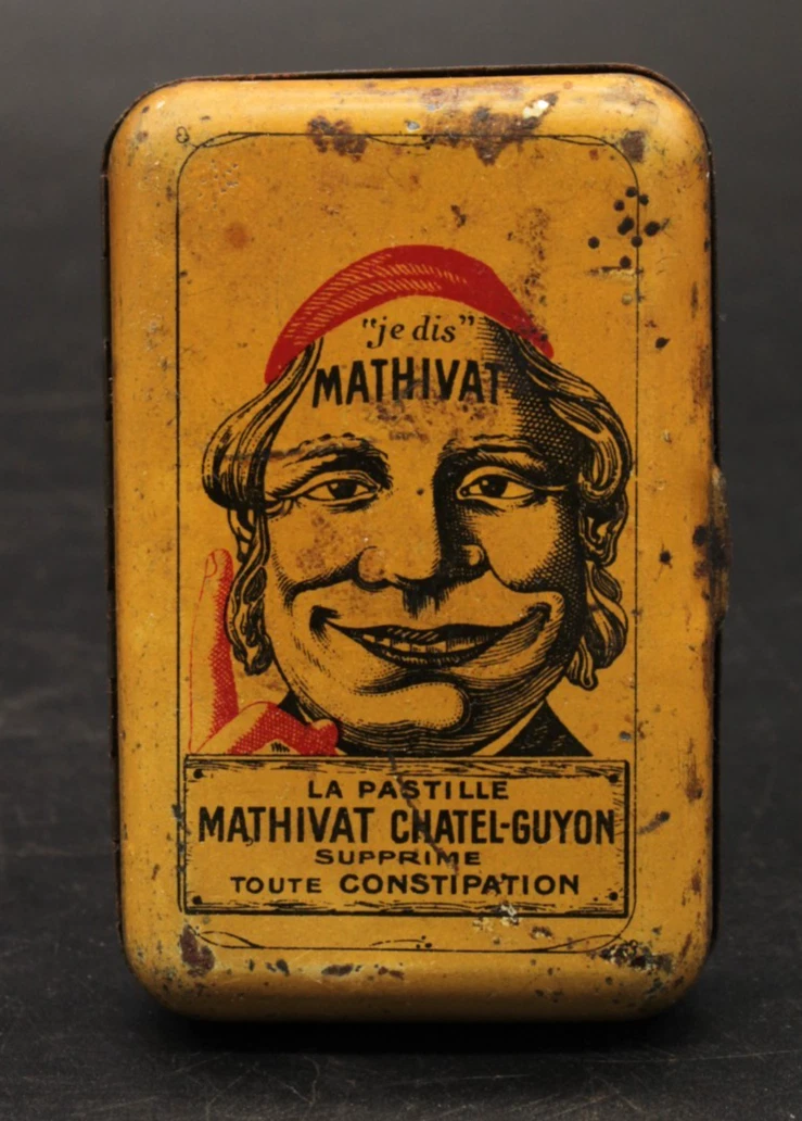 Boîte Pastilles Ancienne En Tôle Emboutie XIXe – Modèle à Charnière, Cylindrique, Pharmaceutique