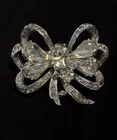 Vintage Eisenberg Silver Tone Bow Brooch with Clear Rhinestones, 2 Inch