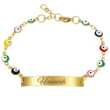 Custom Engraved Evil Eye Bracelet 14K Gold Plated Adjustable Nameplate Women Gif