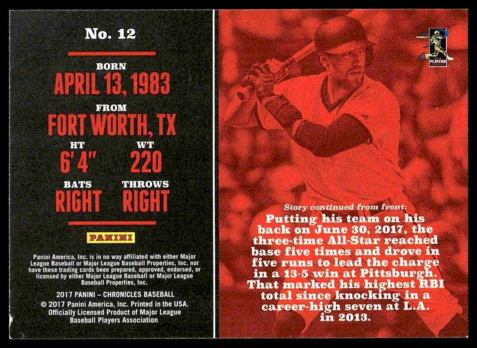 Hunter Pence 2017 Panini Chronicles #12 San Francisco Giants - Image 2 of 2