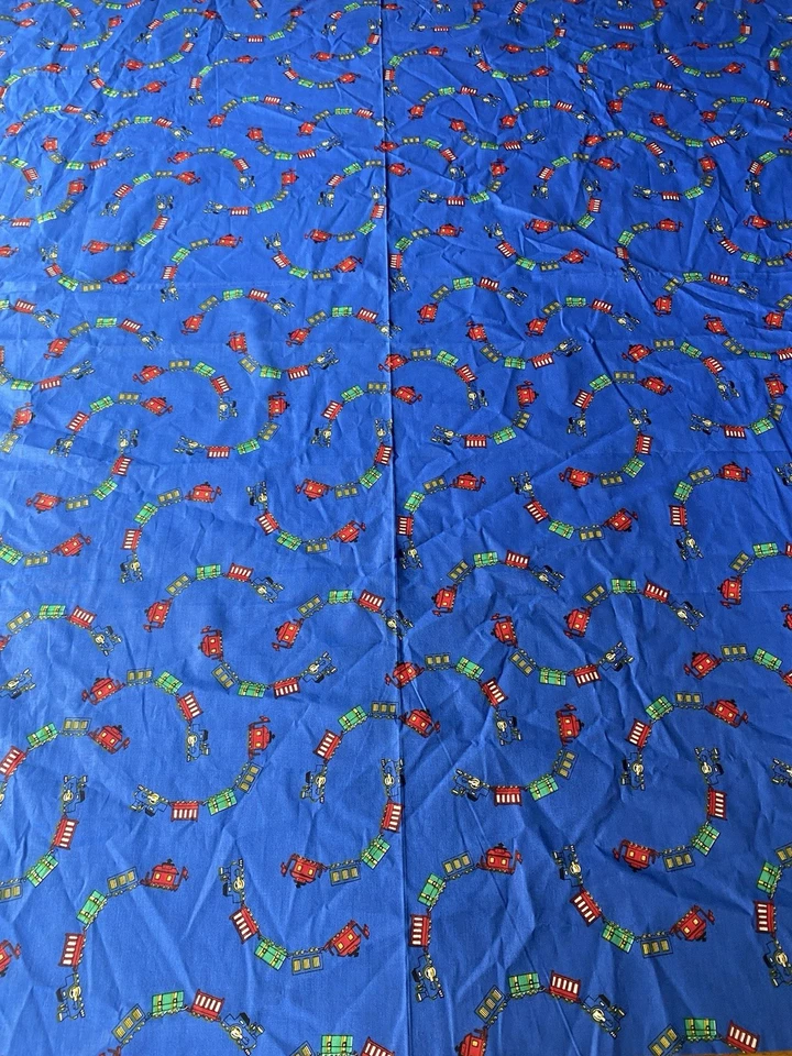 1,5 ярда ПОЕЗДА винтажная песочная маленькая чудо-грива ткань основные цвета на синем - Изображение 4 из 4