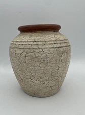 Rustic Handmade Crackle Pottery Vase 6” Southwestern Primitive Earthenware Decor