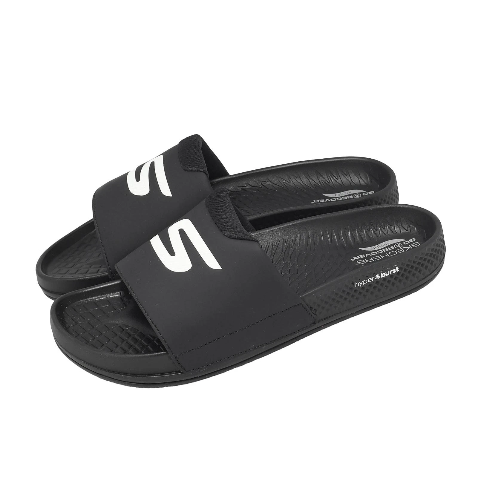 Skechers Arch Fit Hyper Slide Black White Men Slip On Casual Sandal 229254-BLK