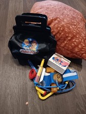 Fisher Price 1987 Doctor Bag Toy Kit Medical Thermometer BP Cuff Cast Vintage