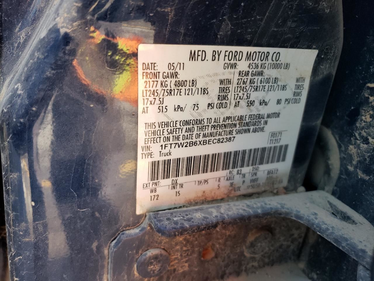 Wheel 17x7-1/2 5 Spoke Steel Argent Fits 10-23 FORD F250SD PICKUP 4777259