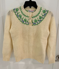 Deans of Scotland Vintage Fair Isle Shetland Wool Yellow Sweater Sz 36 EUC