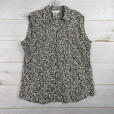 Como Fred David Top XL Animal Print Crinkle Accordion Stretch Button Up V Neck