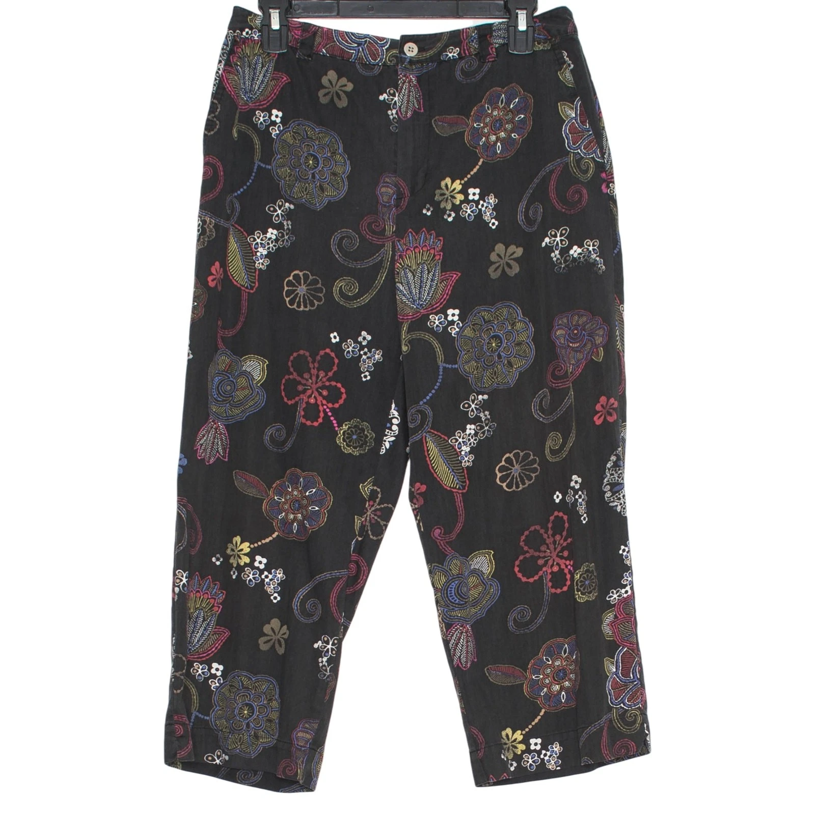 Chicos Capri Pants Black Dark Floral High Rise Boho Artsy Cottagecore Y2K 1 M 8