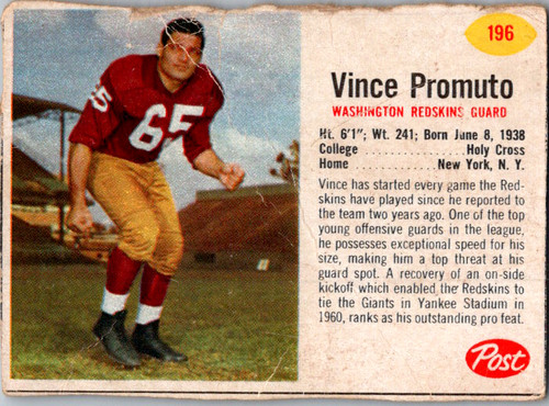 Vince Promuto #196 1962 Post Cereal card